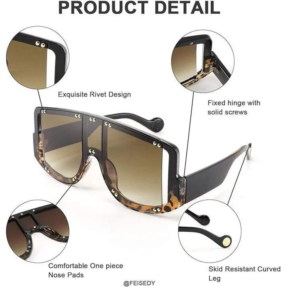 Oversized Sunglasses Tortoise Brown Frame And Lens Street Wear UV400 Women Style - Picture 7 of 10